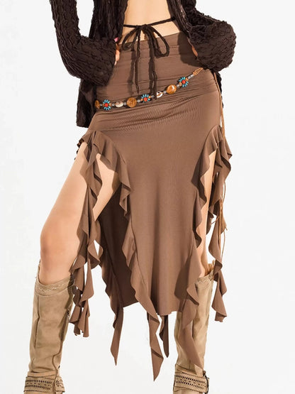 Nico Molly Asymmetric Tie Sash High Waist Pencil Slim Women&