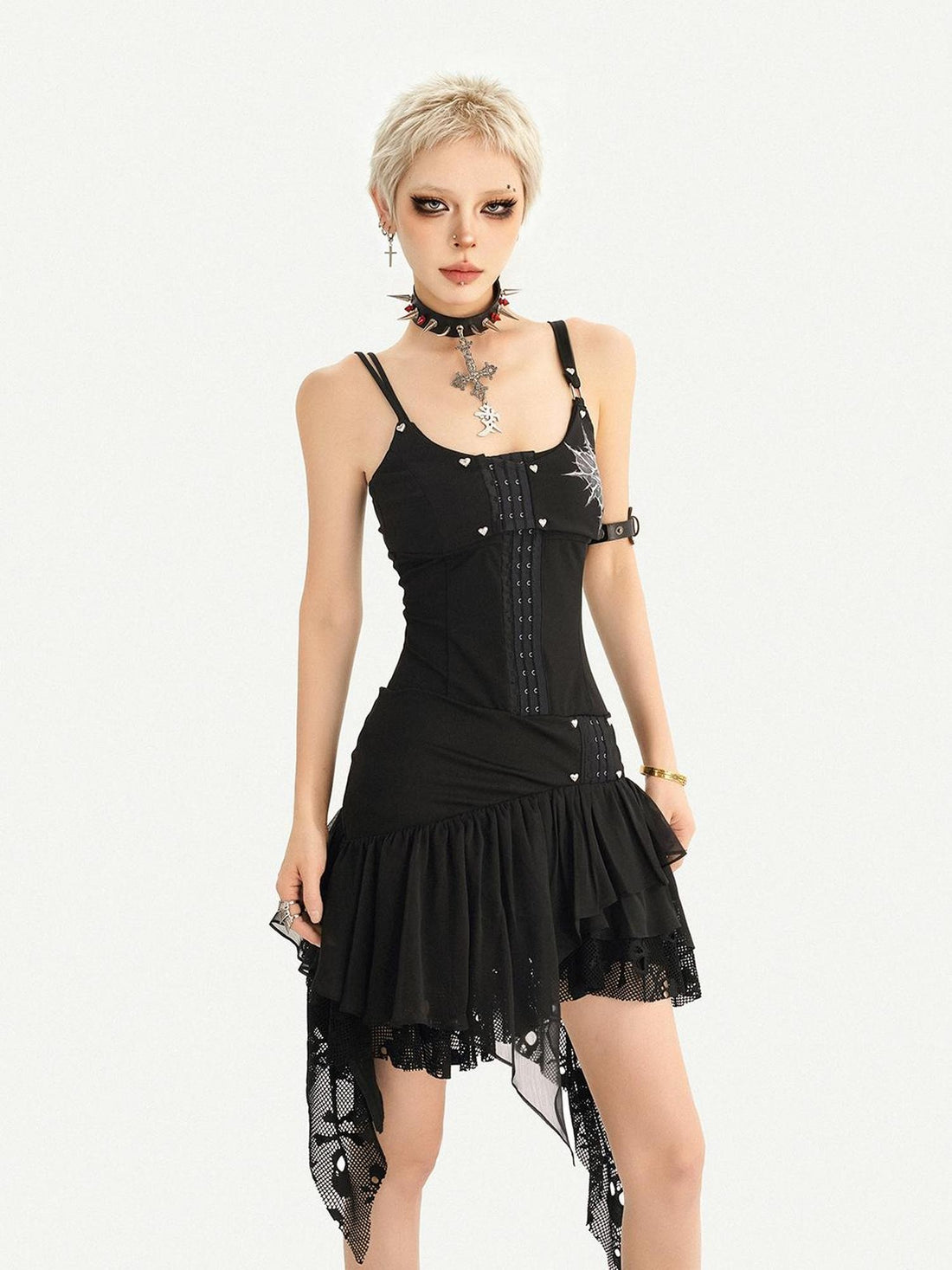 Nico Molly Asymmetrical Hem Dark Gothic Street Back Zipper Slim Women&