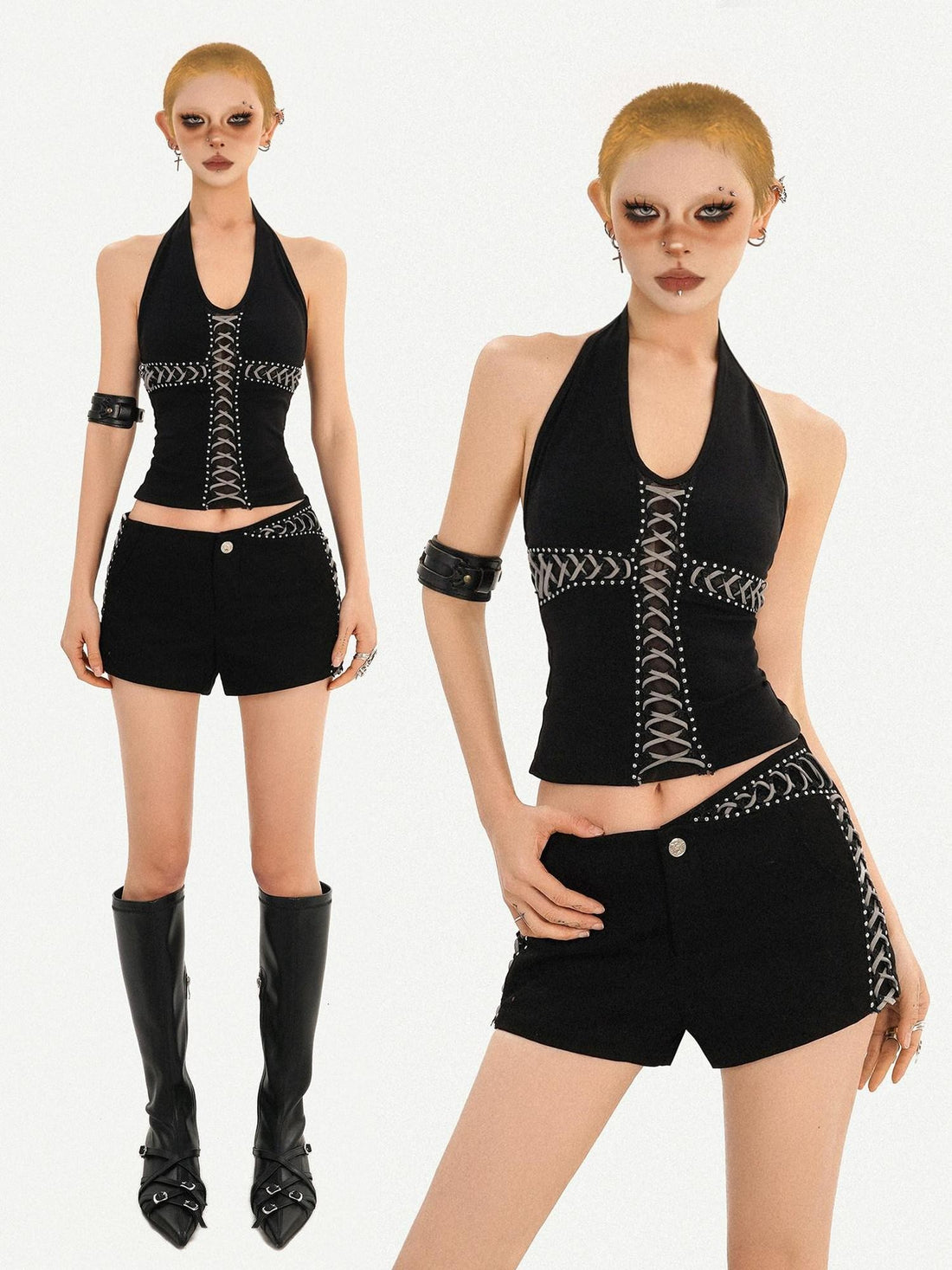 Nico Molly Backless V-neck Tie Waist Cropped Slim Women&