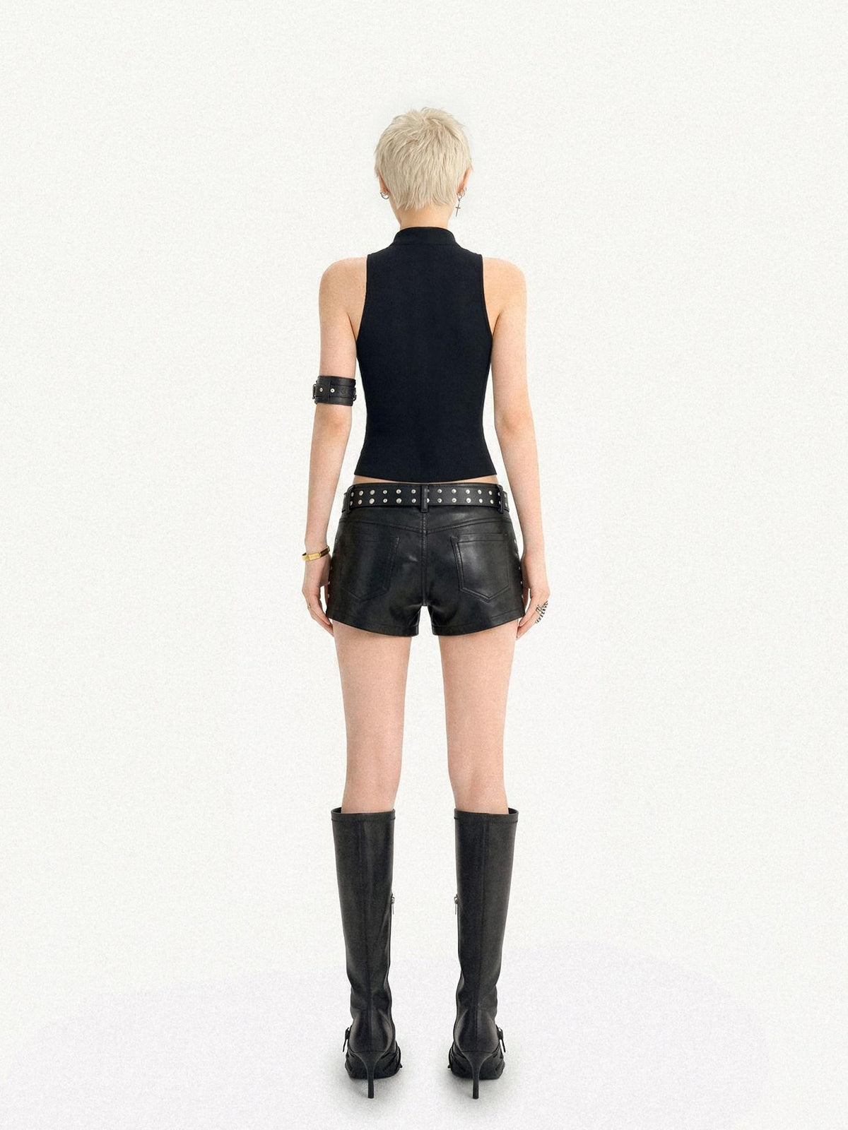Nico Molly Black American Punk Double Row Buttons Zipper Sleeveless Slim Women&
