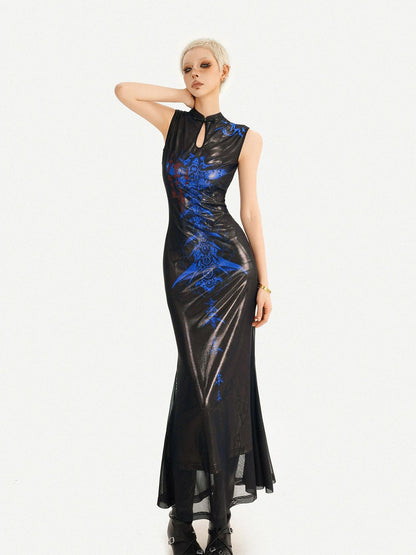 Nico Molly Black Blue Cyber Cutout Mandarin Mermaid Women&