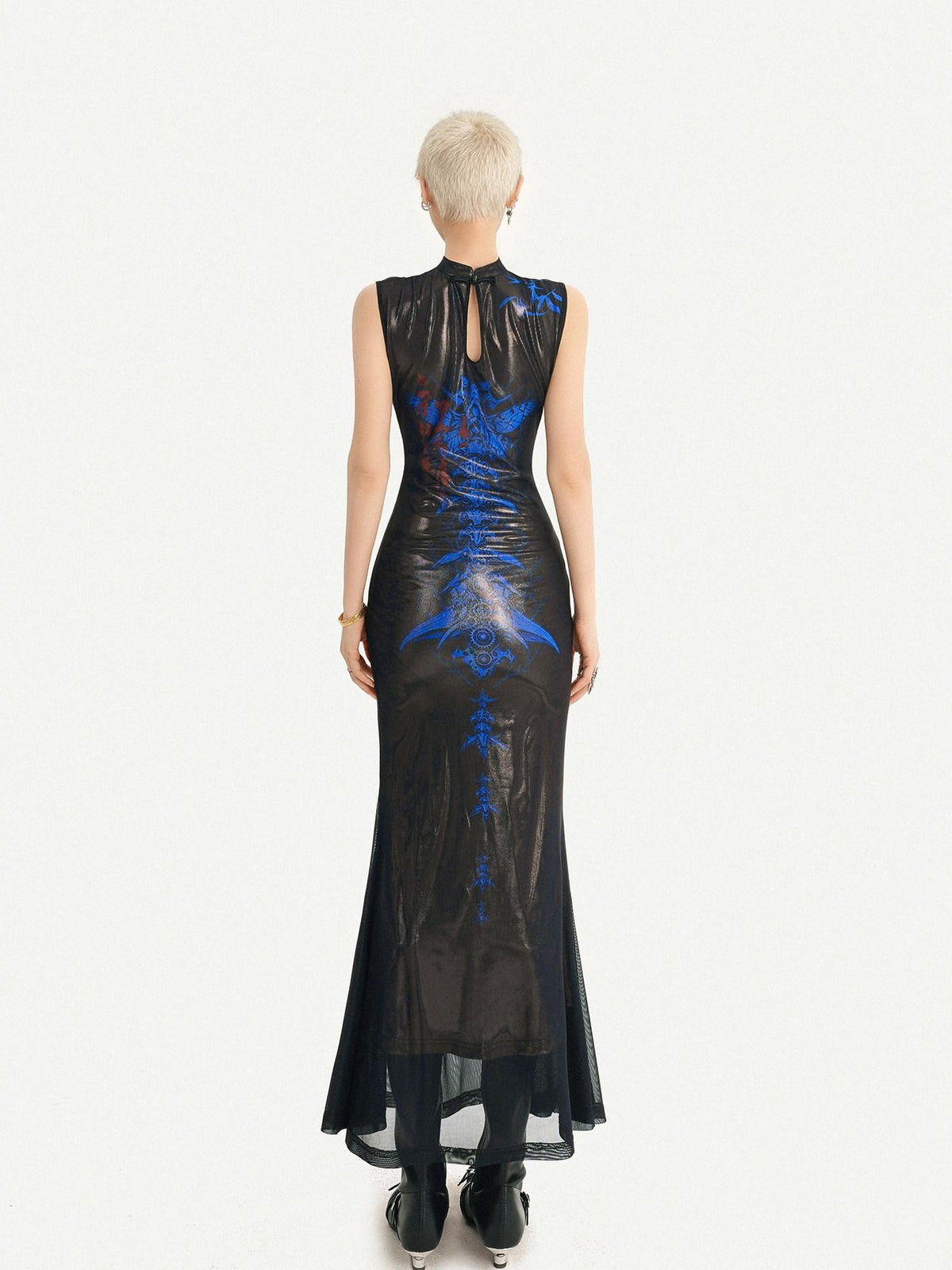 Nico Molly Black Blue Cyber Cutout Mandarin Mermaid Women&