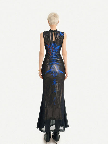 Nico Molly Black Blue Cyber Cutout Mandarin Mermaid Women&