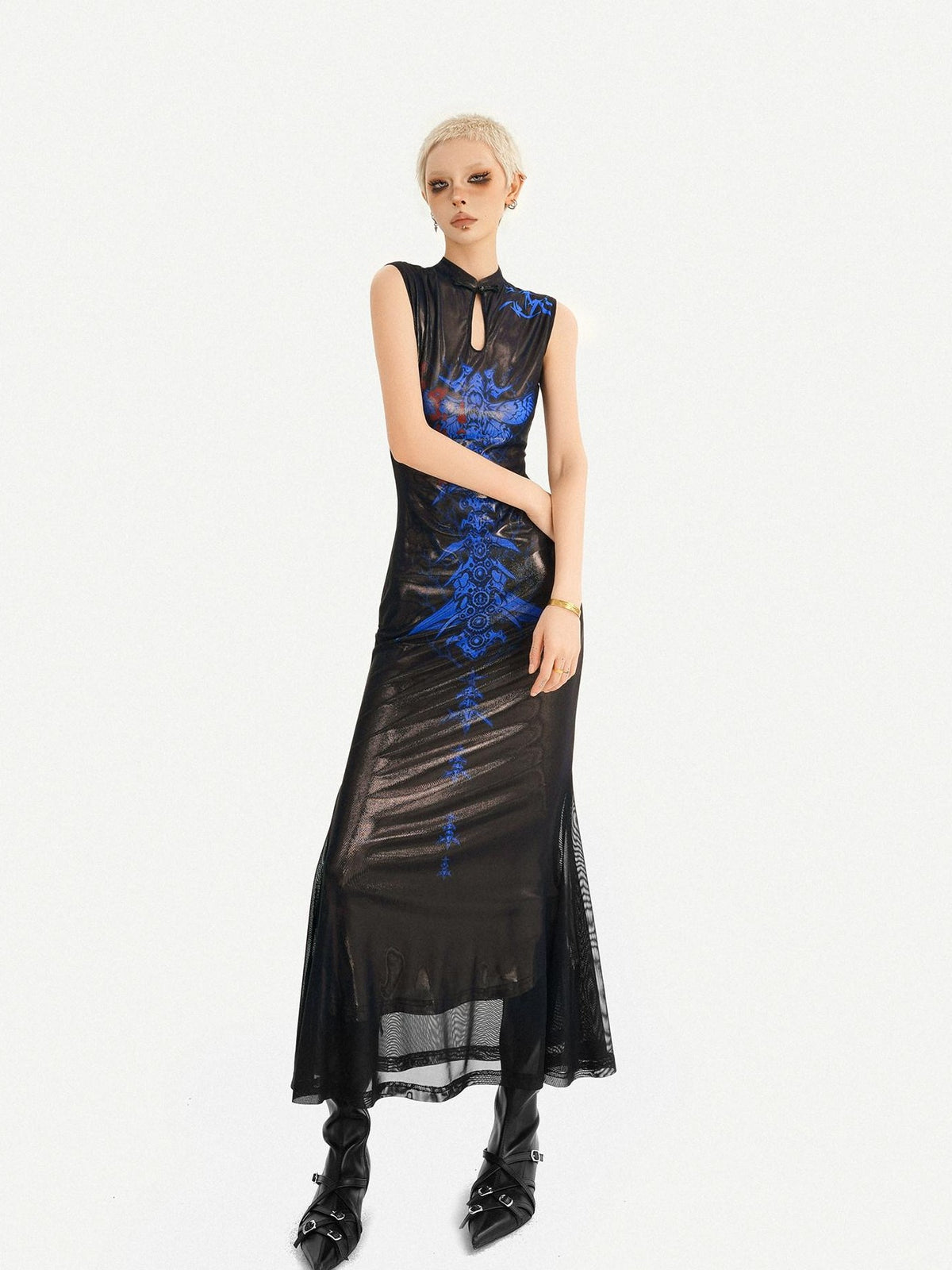 Nico Molly Black Blue Cyber Cutout Mandarin Mermaid Women&
