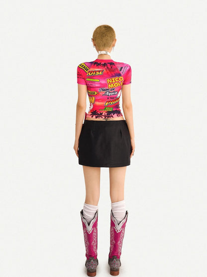 Nico Molly Black Cartoon Print Distressed Low Waist Bodycon Women&