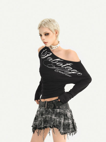 Nico Molly Black Cold Shoulder Letter Print American Style Women&