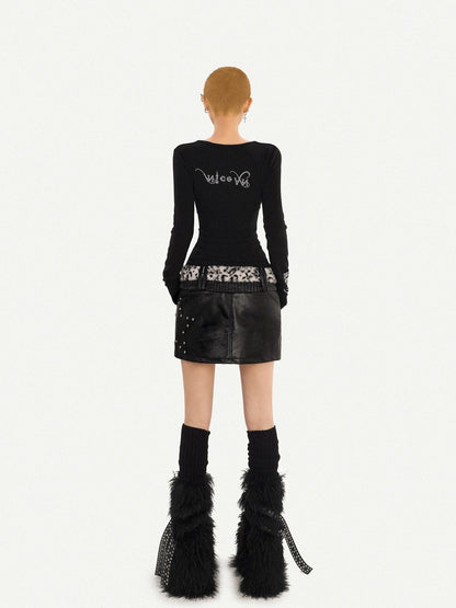 Nico Molly Black Cross Cutout Round Neck Slim Fit Women&