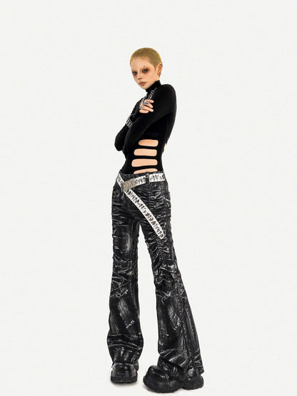 Nico Molly Black Cutout Distressed Mock Neck Slim Fit Women&