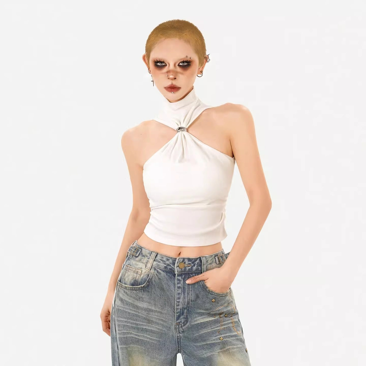 Nico_Molly_Black_Cutout_Halter_Off_Shoulder_High_Neck_Women&