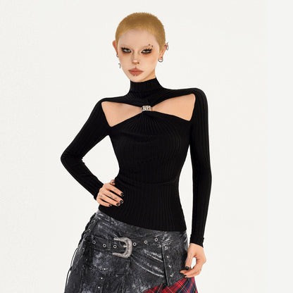 Nico_Molly_Black_Cutout_High_Neck_Slim_Fit_Women&