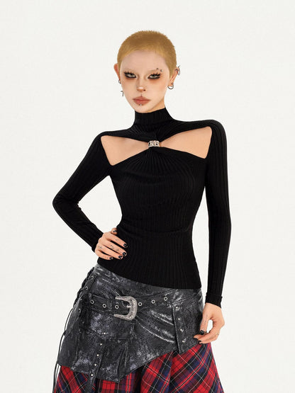 Nico Molly Black Cutout High Neck Slim Fit Women&