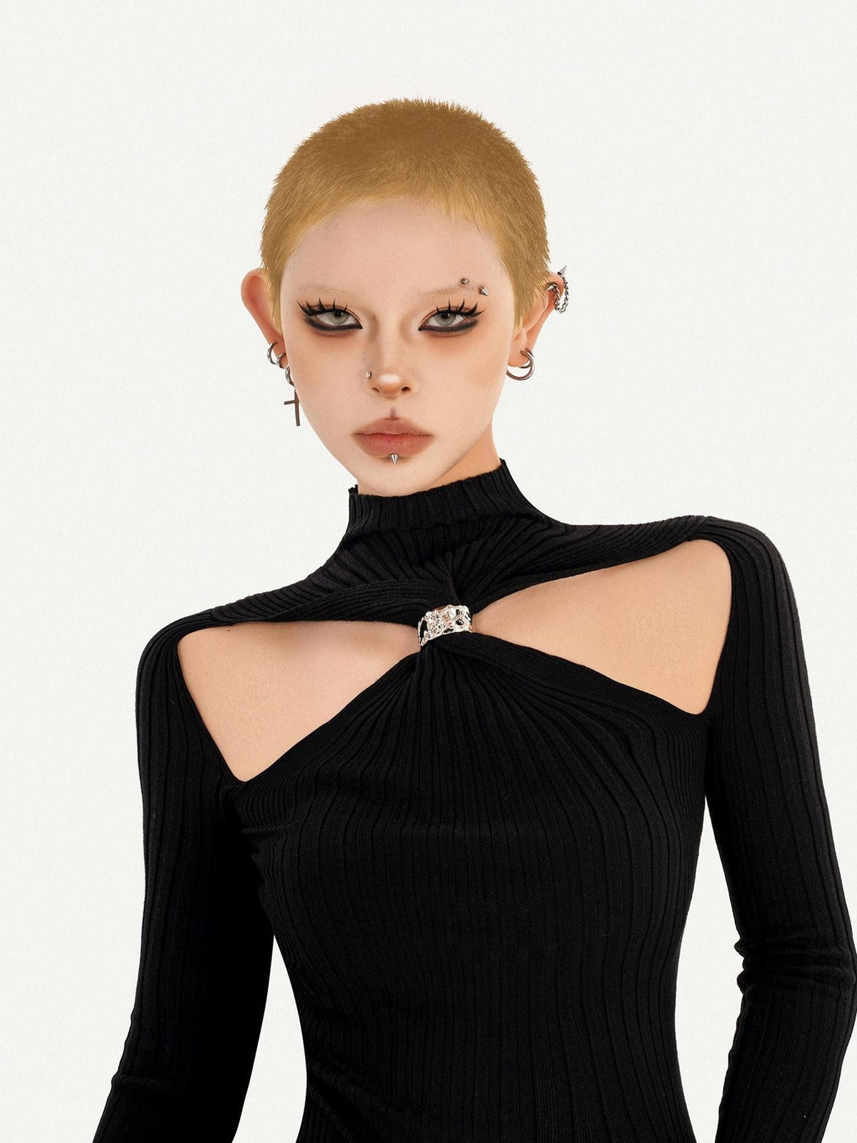 Nico Molly Black Cutout High Neck Slim Fit Women&