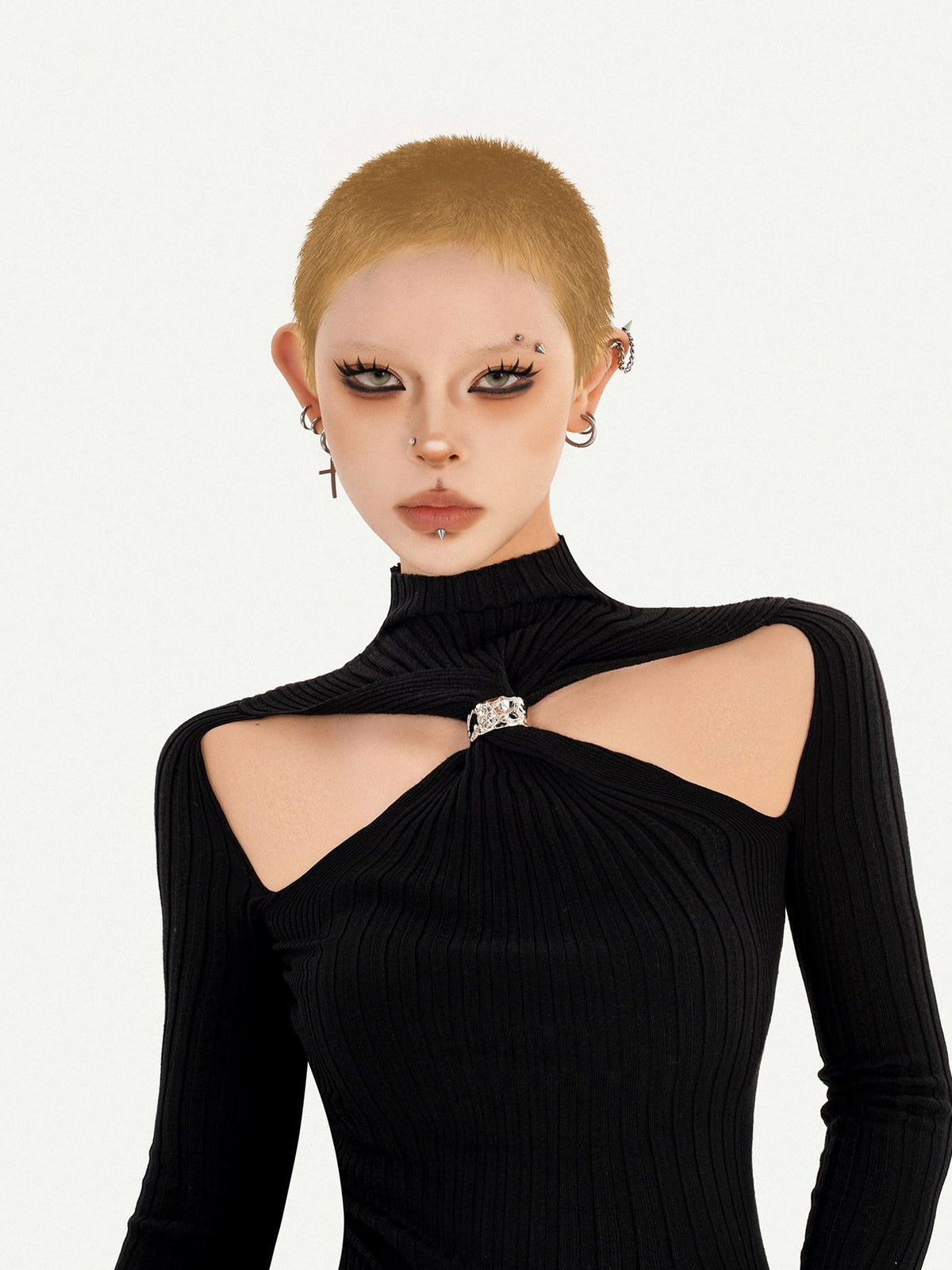 Nico Molly Black Cutout High Neck Slim Fit Women&