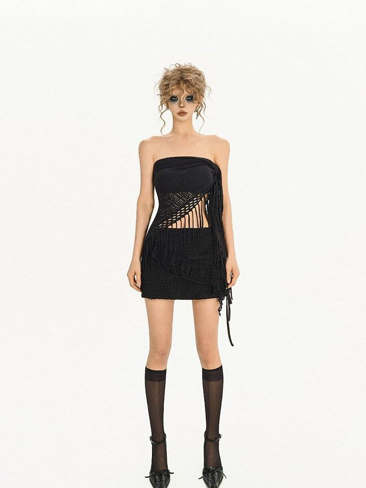 Nico Molly Black Cutout Tassel One Piece Street Style Slim Fit Women&