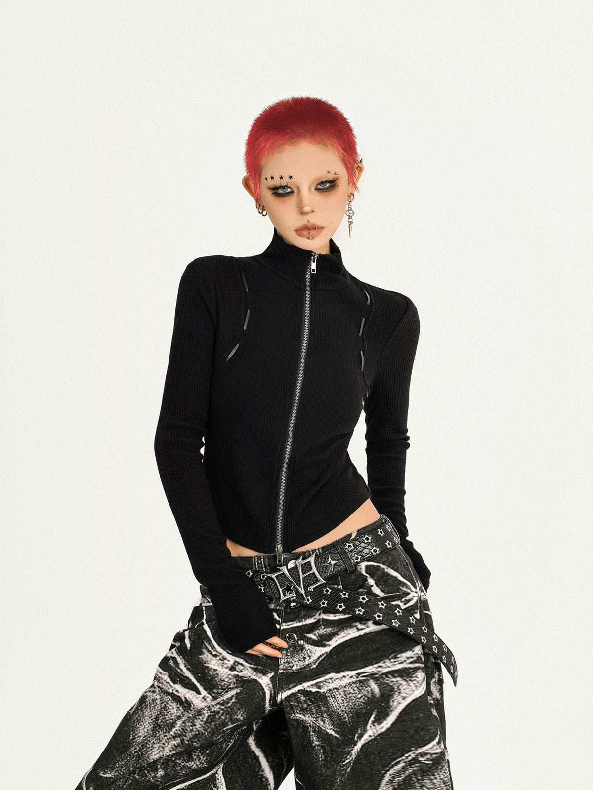 Nico Molly Black Dark Punk Wavy Washed Pleated Women&