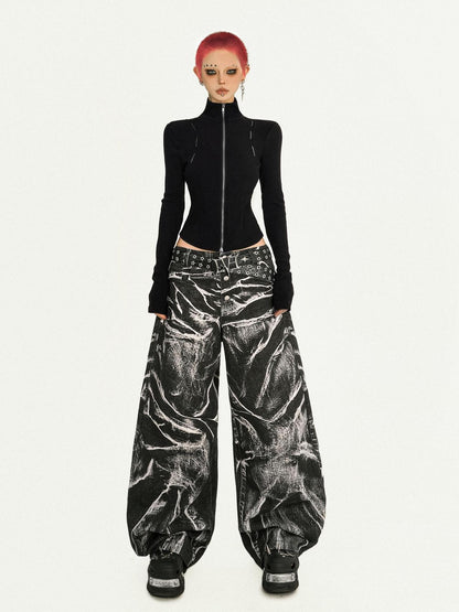 Nico Molly Black Dark Punk Wavy Washed Pleated Women&