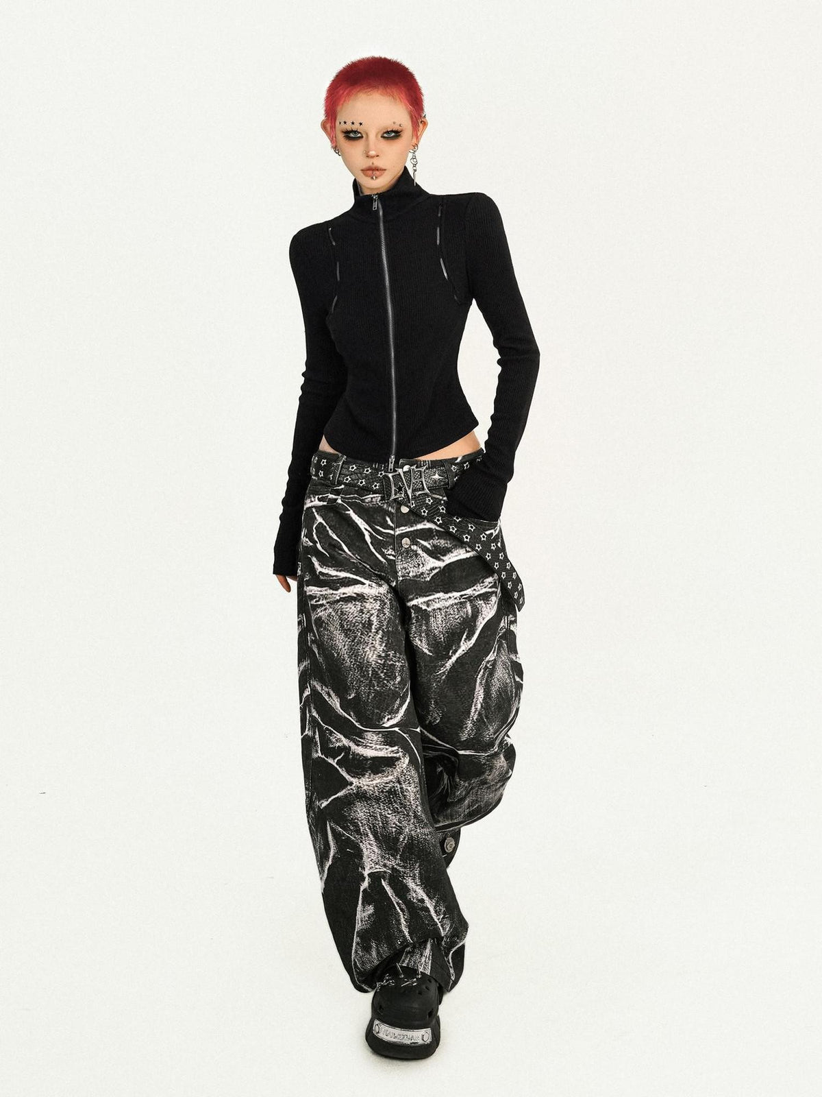 Nico Molly Black Dark Punk Wavy Washed Pleated Women&