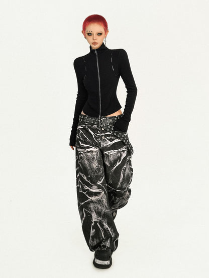 Nico Molly Black Dark Punk Wavy Washed Pleated Women&