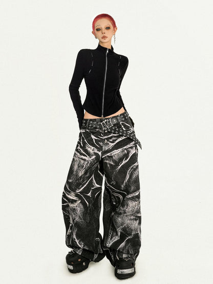 Nico Molly Black Dark Punk Wavy Washed Pleated Women&