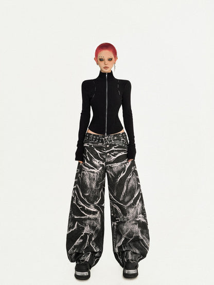 Nico Molly Black Dark Punk Wavy Washed Pleated Women&