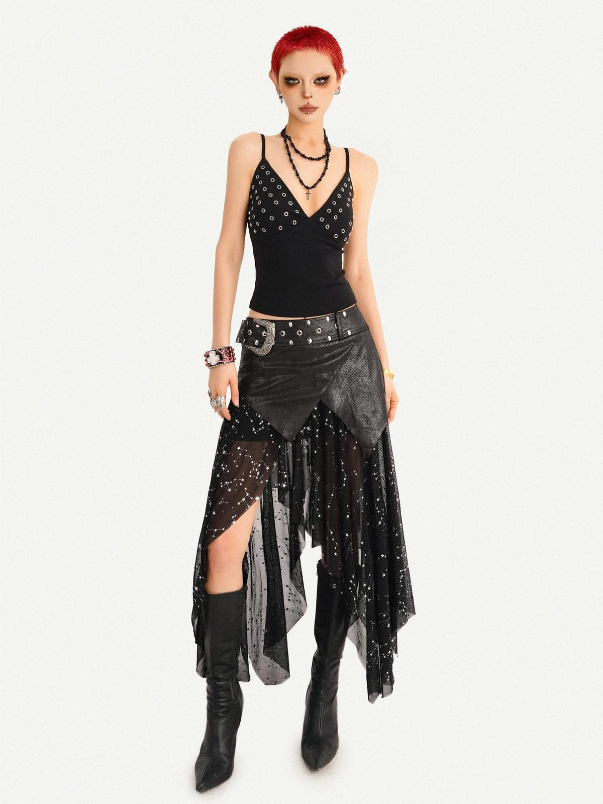 Nico Molly Black Deep V Metal Rhinestone Slim Fit Short Women&