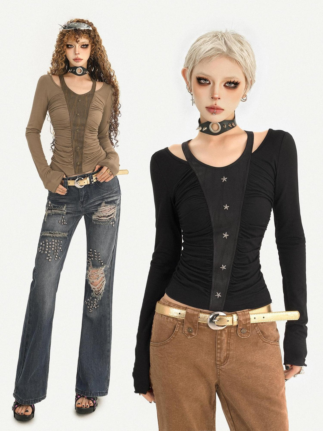 Nico Molly Black Faux Layered Star Trim Slim Fit Women&