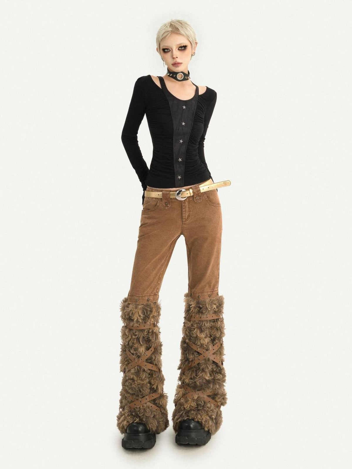 Nico Molly Black Faux Layered Star Trim Slim Fit Women&