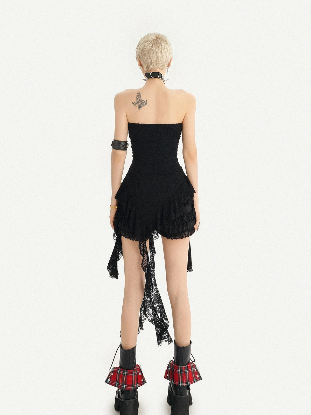Nico Molly Black Gothic Lace Strapless Waist Cinch Asymmetric Sash Women&