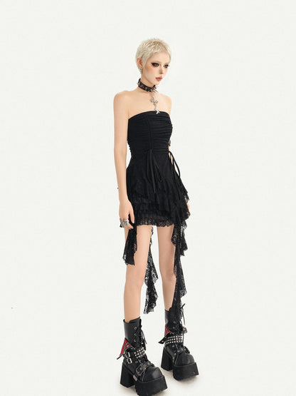 Nico Molly Black Gothic Lace Strapless Waist Cinch Asymmetric Sash Women&