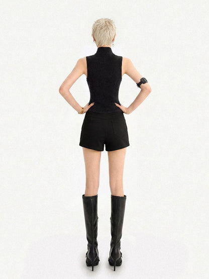 Nico Molly Black Gothic Lace Up Zipper Stand Collar Women&