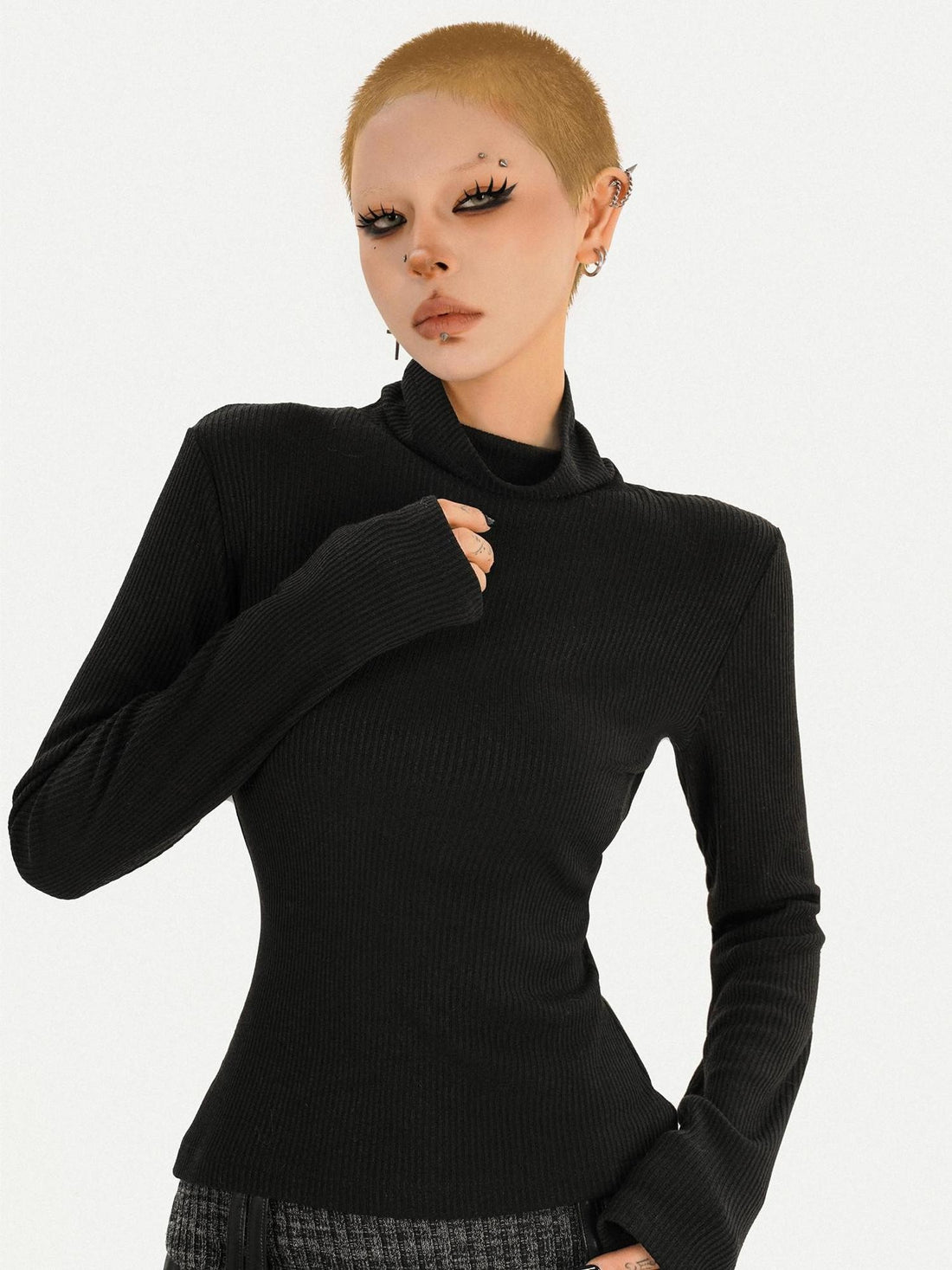 Nico Molly Black High Neck Knitted Slim Fit Women&