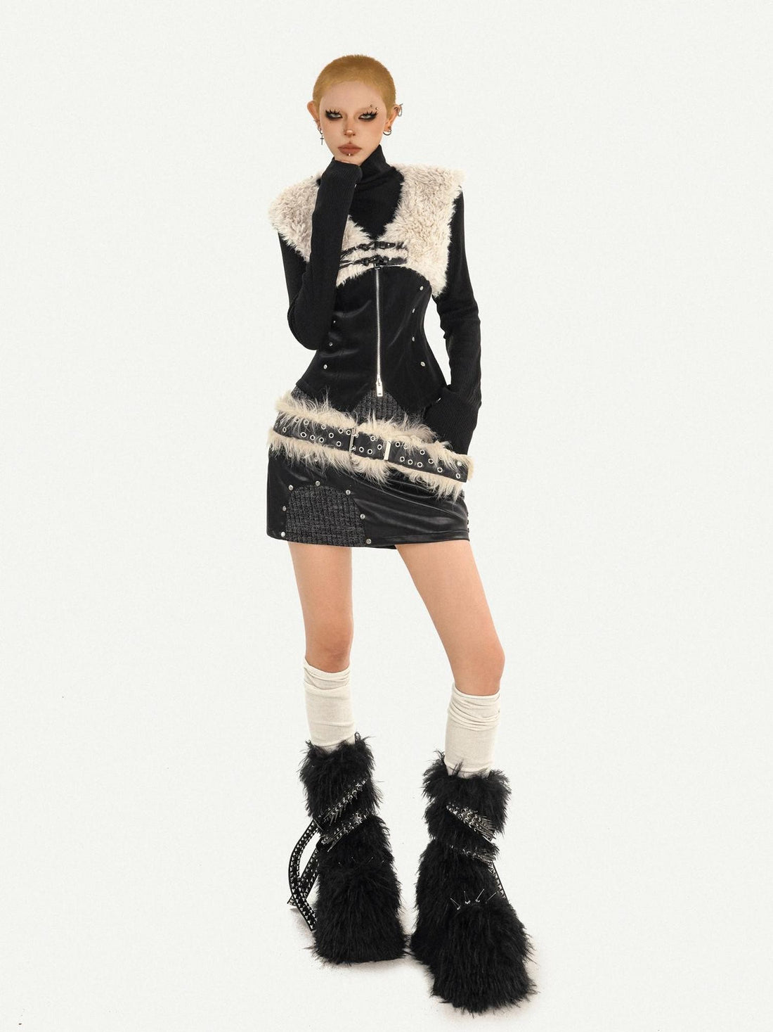 Nico Molly Black High Neck Knitted Slim Fit Women&