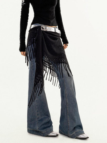 Nico Molly Black Knitted Mesh Layered Cutout A Line High Waist Women&