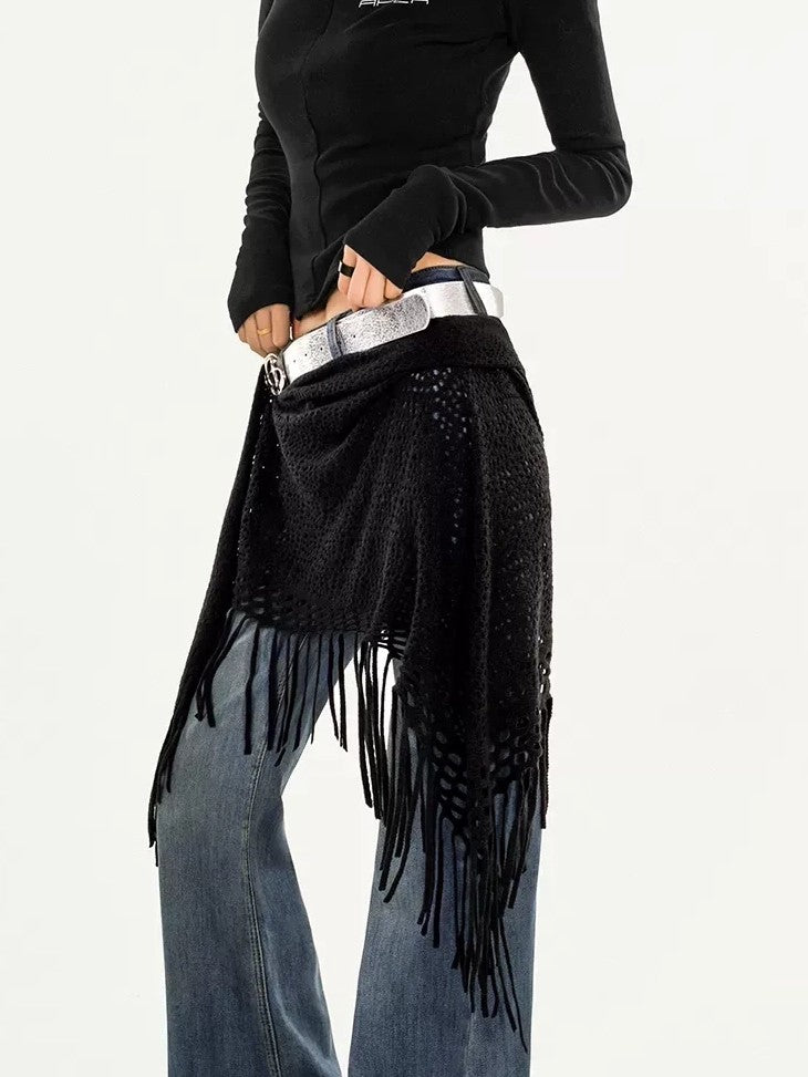 Nico Molly Black Knitted Mesh Layered Cutout A Line High Waist Women&