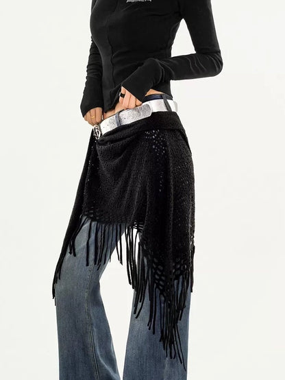 Nico Molly Black Knitted Mesh Layered Cutout A Line High Waist Women&