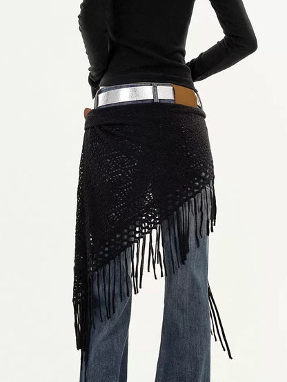 Nico Molly Black Knitted Mesh Layered Cutout A Line High Waist Women&
