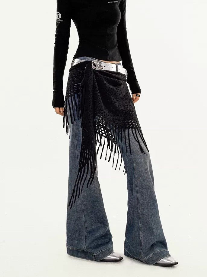 Nico Molly Black Knitted Mesh Layered Cutout A Line High Waist Women&