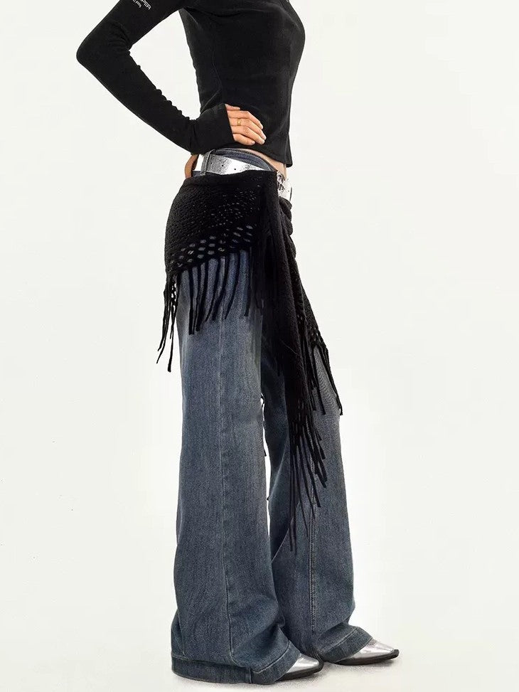 Nico Molly Black Knitted Mesh Layered Cutout A Line High Waist Women&