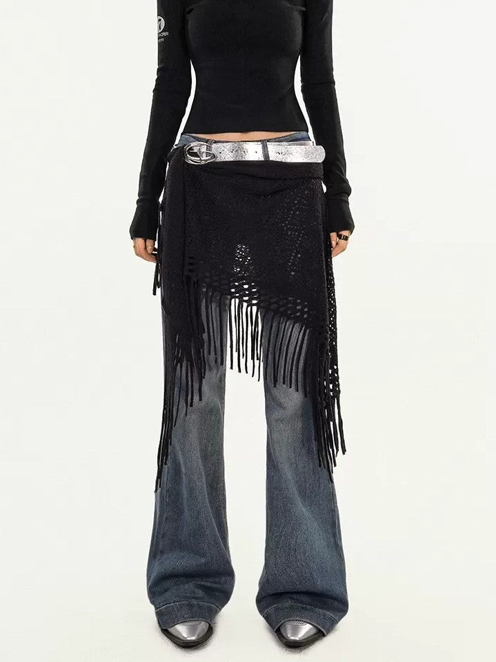 Nico Molly Black Knitted Mesh Layered Cutout A Line High Waist Women&
