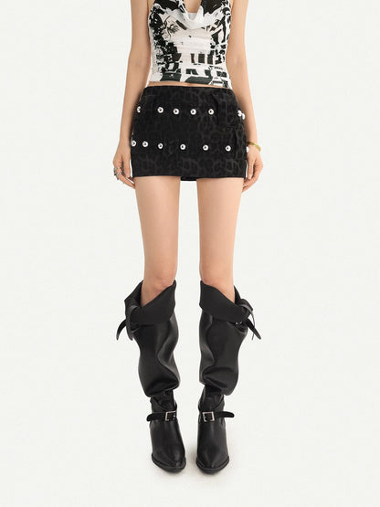 Nico Molly Black Leopard Print Studded Bodycon Low Waist Women&