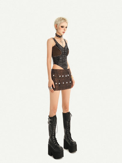 Nico Molly Black Leopard Print Studded Bodycon Low Waist Women&