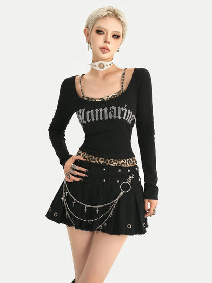 Nico Molly Black Letter Print Slim Fit U Neck Women&