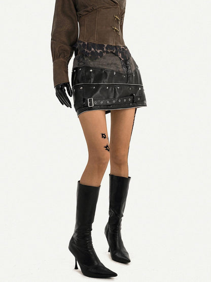 Nico Molly Black Mechanical Punk Metal Hardware High Waist A Line Women&