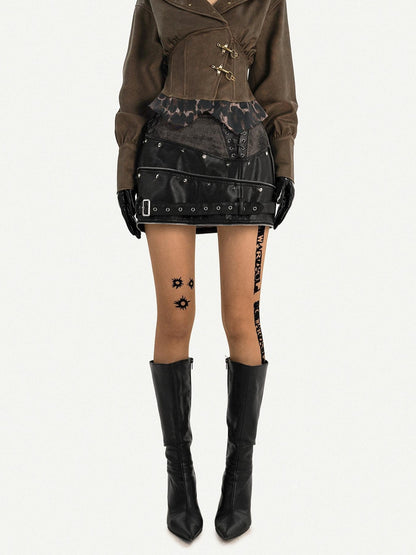 Nico Molly Black Mechanical Punk Metal Hardware High Waist A Line Women&