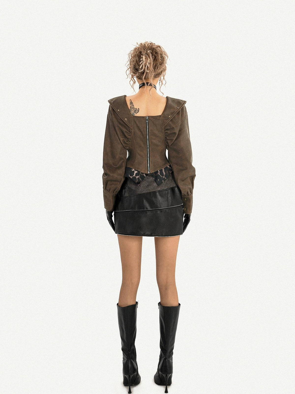 Nico Molly Black Mechanical Punk Metal Hardware High Waist A Line Women&