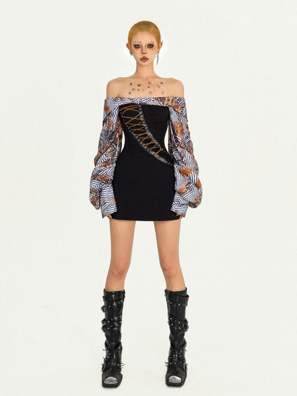 Nico Molly Black Patchwork Strappy One Shoulder Punk Women&
