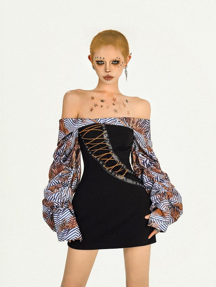 Nico Molly Black Patchwork Strappy One Shoulder Punk Women&