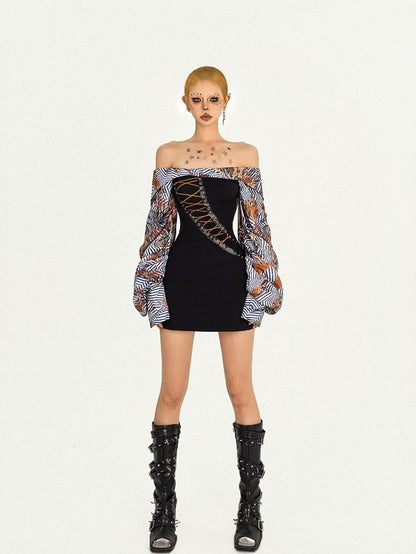 Nico Molly Black Patchwork Strappy One Shoulder Punk Women&