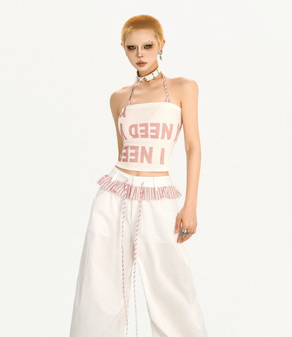 Nico_Molly_Black_Pink_Letter_Print_Halter_Two_Piece_Slim_Fit_Women&