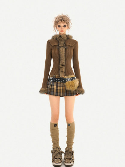 Nico Molly Black Plaid Pleated High Waist A Line Distressed Women&